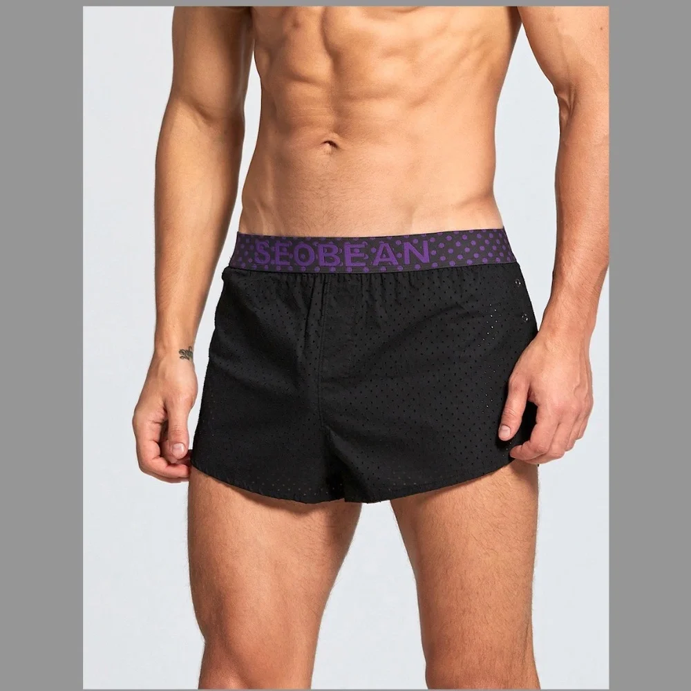 SEOBEAN MENS BLACK MESH SHORTS SIDE SPLITS WITH SNAPS ATHLETIC BEACH TRUNKS - Picture 5 of 14